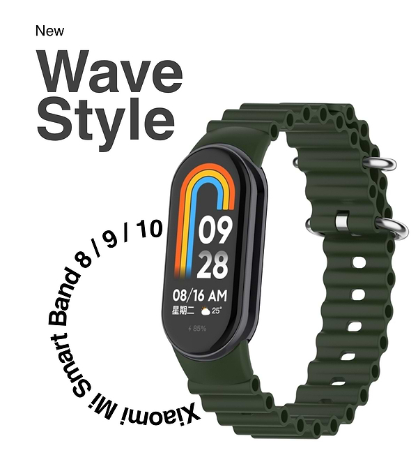 Фото - Ремешок для фитнес-браслета BeCover Wave Style for Xiaomi Mi Smart Band 8 / 9 / 10 Dark Green (714351)