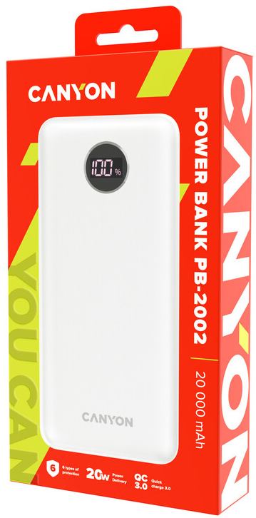 Фото - Батарея мобільна Canyon PB-2002 20000mAh PD White (CNE-CPB2002W)
