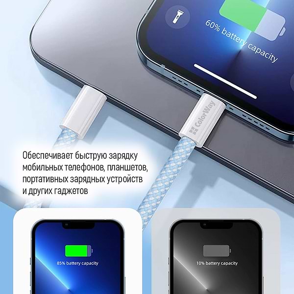Фото - Кабель синхронизации данных Colorway Type-C - Apple Lightning (PD Fast Charging 27W) 1м синий (CW-CBPDCL061-BL)