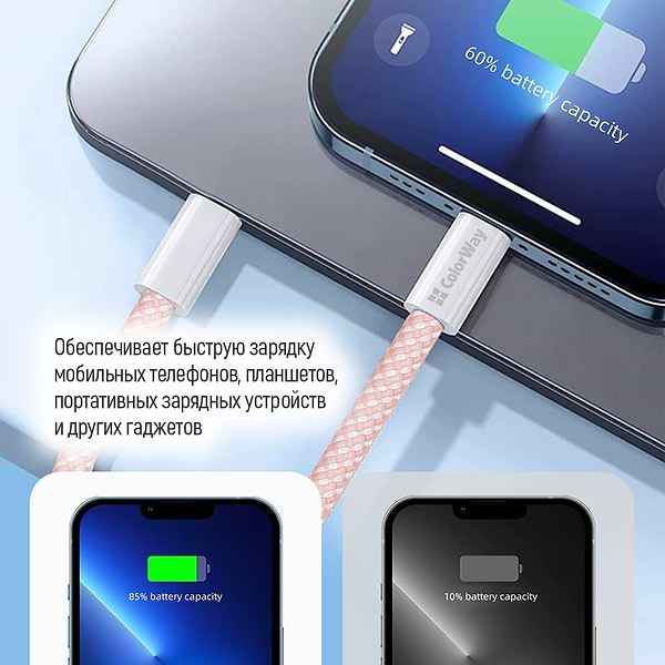 Фото - Кабель синхронизации данных Colorway Type-C - Apple Lightning (PD Fast Charging 27W) 1м розовый (CW-CBPDCL061-P)