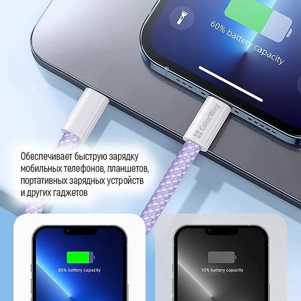 Фото - Кабель синхронизации данных Colorway Type-C - Apple Lightning (PD Fast Charging 27W) 1м фиолетовый (CW-CBPDCL061-PU)