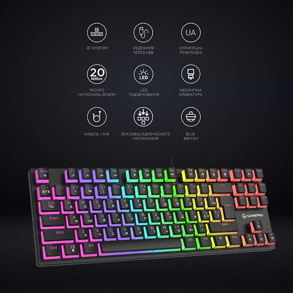 Фото - Клавиатура проводная игровая GamePro MK80B Black