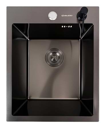 Мийка кухонна VALESO PVD чорна 40x50 Handmade (сифон крулий 3,0/0,8) - Фото 1