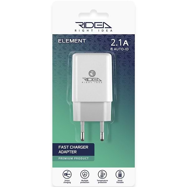 Фото - Сетевое зарядное устройство Ridea Element 2.1 A White (RW-11011)