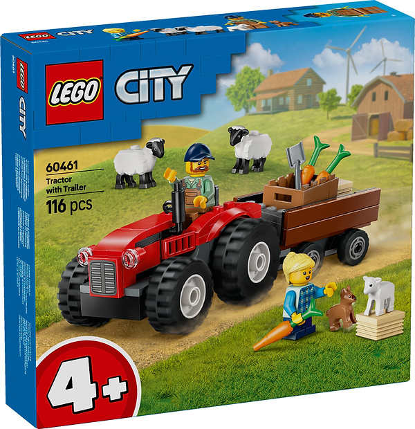 Фото - Конструктор LEGO City Красный фермерский трактор с прицепом и овцами (60461)