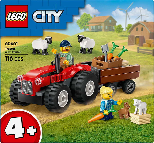 Фото - Конструктор LEGO City Красный фермерский трактор с прицепом и овцами (60461)