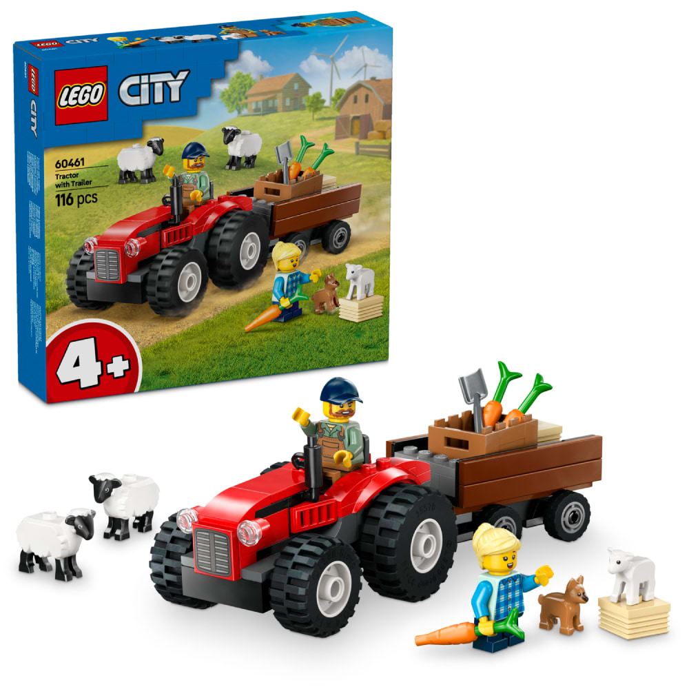 Конструктор LEGO City Червоний фермерський трактор із причепом і вівцями (60461) - Фото 1