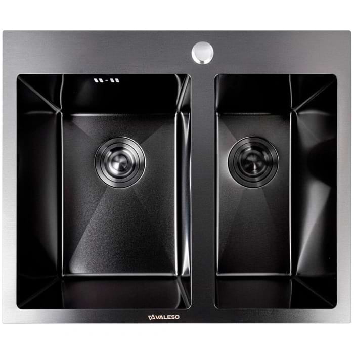 Мойка кухонная VALESO 60х50 PVD черная Handmade (большая/малая чаша, 3,0/0,8)