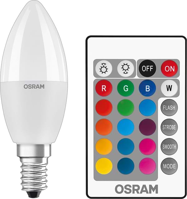 Фото - Лампочка світлодіодна Osram LED В40 4.5W 470Lm 2700К+RGB E14 пульт ДУ (4058075430853)