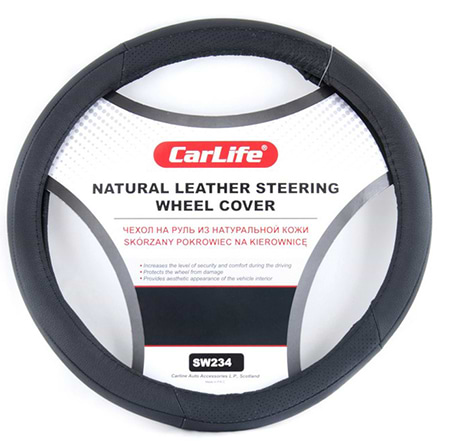 Чехол на руль CarLife кожаный черный (SW234L)