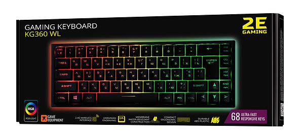 Фото - Клавіатура бездротова ігрова 2E KG360 RGB 68key WL Black Ukr (2E-KG360UBK)