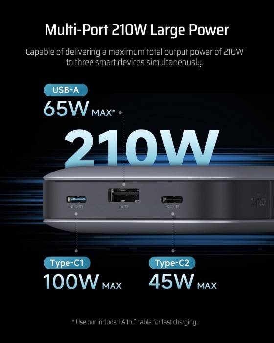Фото - Батарея мобільна CUKTECH PB250 25000mAh 210W Grey