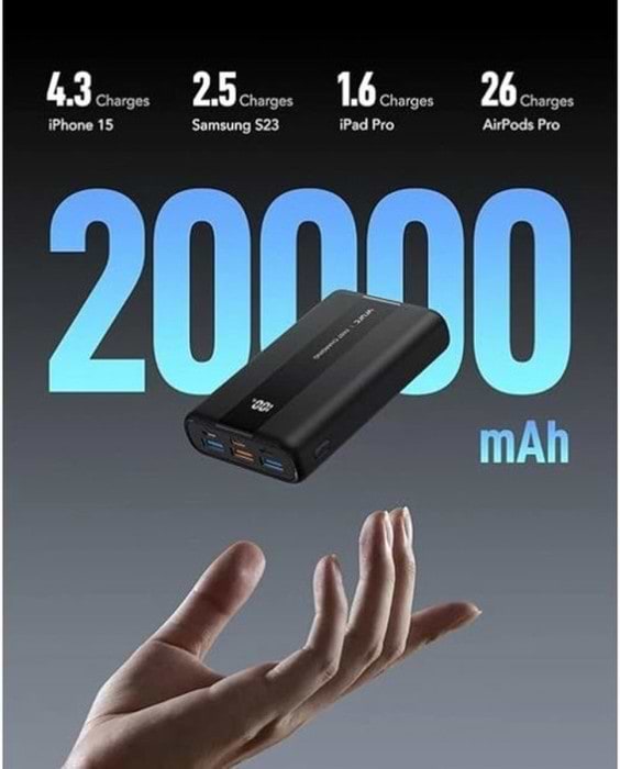 Фото - Батарея мобильная Vrurc T2055 20000mAh 22.5W (D9A-SL-2055BLACK-DE) Black