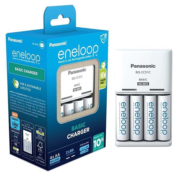 Фото - З/пристрій для акумуляторів AA/AAA Panasonic Basic Charger+ Eneloop 4AA 1900 mAh(K-KJ51MCD40E)
