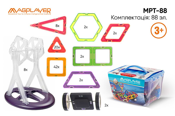 Фото - Магнитный конструктор MagPlayer 88 ед. (MPT-88)