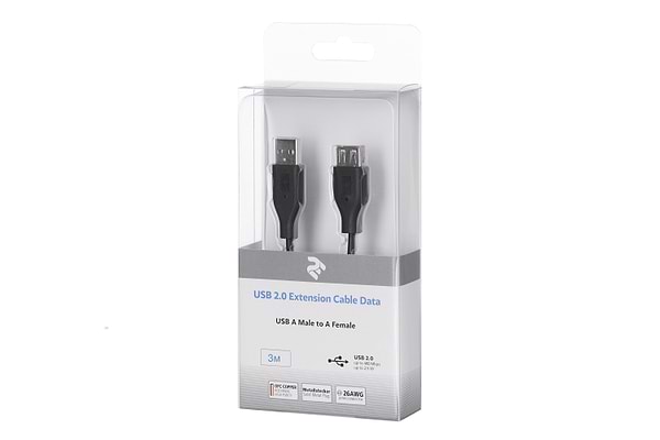 Фото - Кабель USB type A - USB type A 2E USB 2.0 AM/AF 3 m Black (2E-W-3168M3)