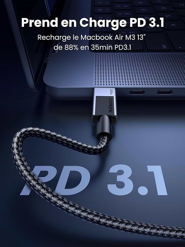 Фото - Кабель синхронізації даних UGREEN L513 USB-C to USB-C PD 3.1 240W 2m Space Gray (45068)