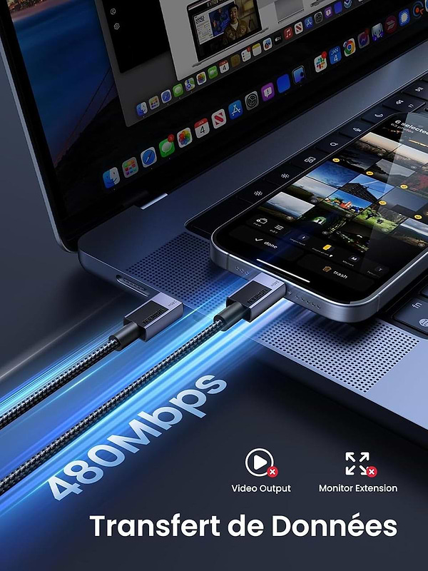 Фото - Кабель синхронізації даних UGREEN L513 USB-C to USB-C PD 3.1 240W 2m Space Gray (45068)