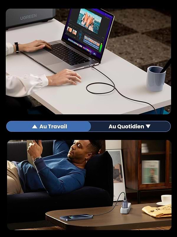 Фото - Кабель синхронізації даних UGREEN L513 USB-C to USB-C PD 3.1 240W 2m Space Gray (45068)
