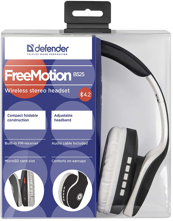 Фото - Наушники полноразмерные беспроводные Defender FreeMotion B525 Bluetooth Black-White (63525)