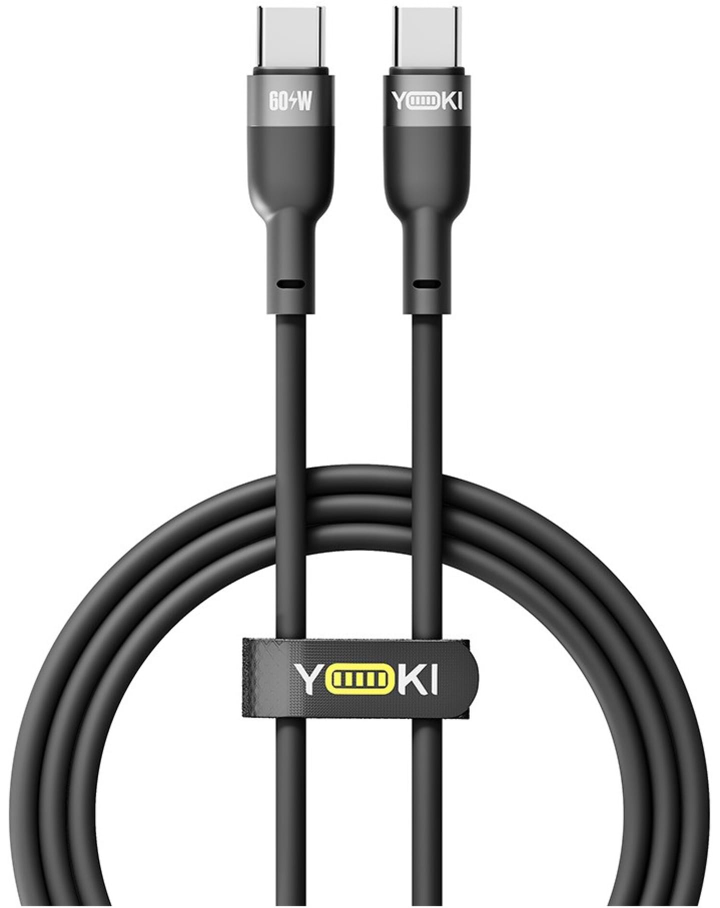 Кабель синхронізації даних YOKI SILICONE Type-C to Type-C 60W 1.2m Black (YK-SI50)