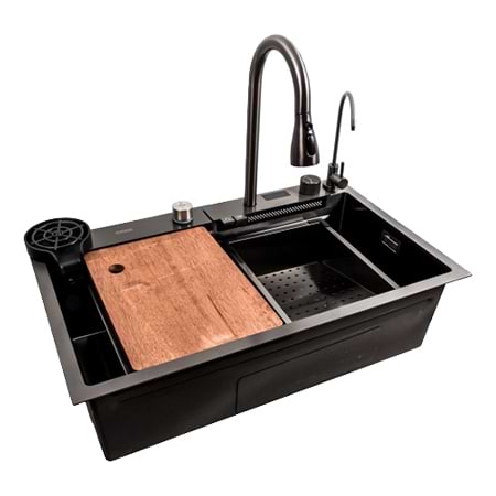 Мойка кухонная Platinum 75x45G черная Handmade "Водопад"