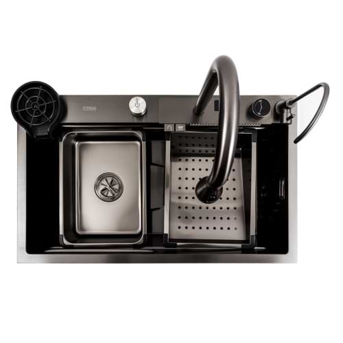 Фото - Мойка кухонная Platinum 75x45G черная Handmade "Водопад"