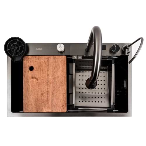 Фото - Мойка кухонная Platinum 75x45G черная Handmade "Водопад"