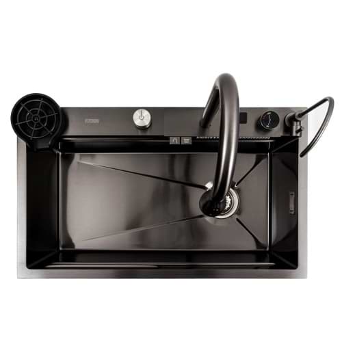 Фото - Мойка кухонная Platinum 75x45G черная Handmade "Водопад"