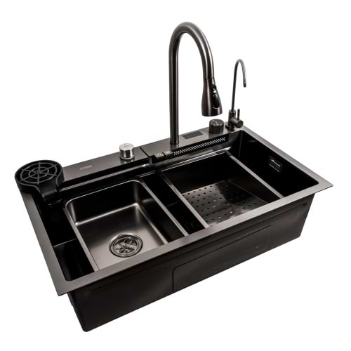 Фото - Мойка кухонная Platinum 75x45G черная Handmade "Водопад"