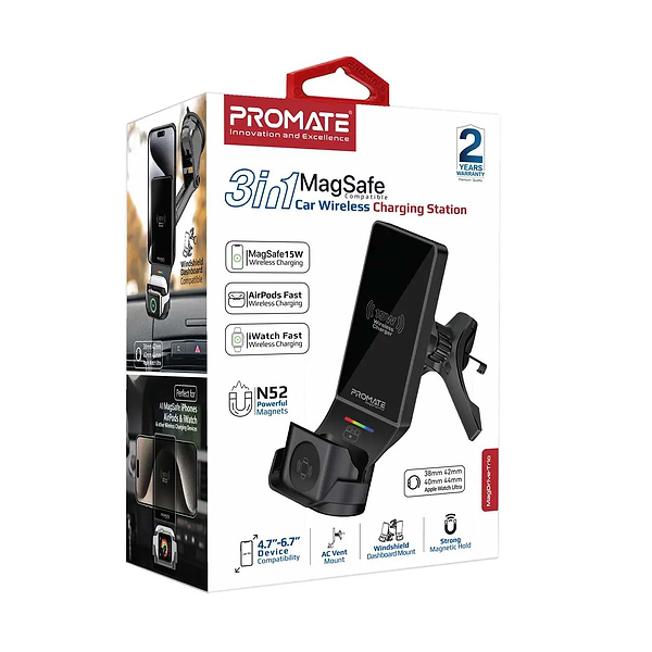 Фото - Автотримач з бездротовою зарядкою Promate magdrive-trio.black