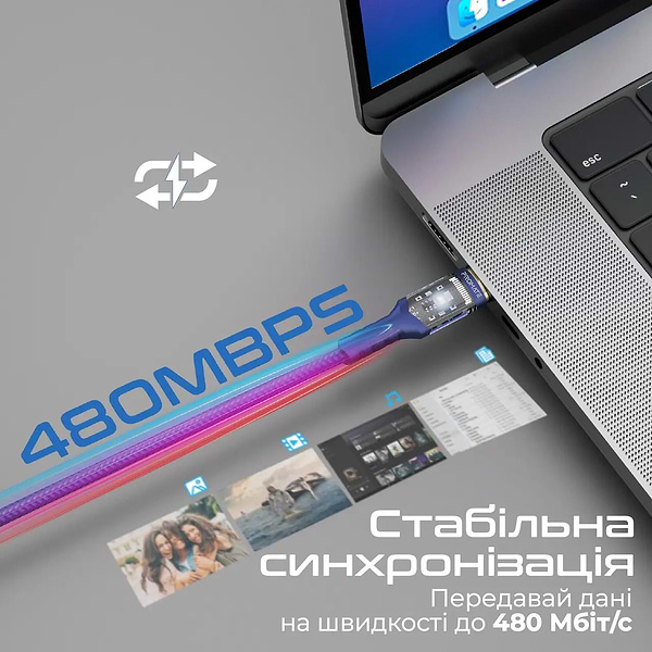 Фото - Кабель синхронизации данных Promate USB Type-C - USB Type-C (lucidline-cc120.navy)