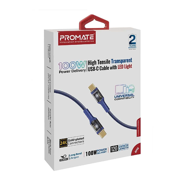 Фото - Кабель синхронизации данных Promate USB Type-C - USB Type-C (lucidline-cc120.navy)