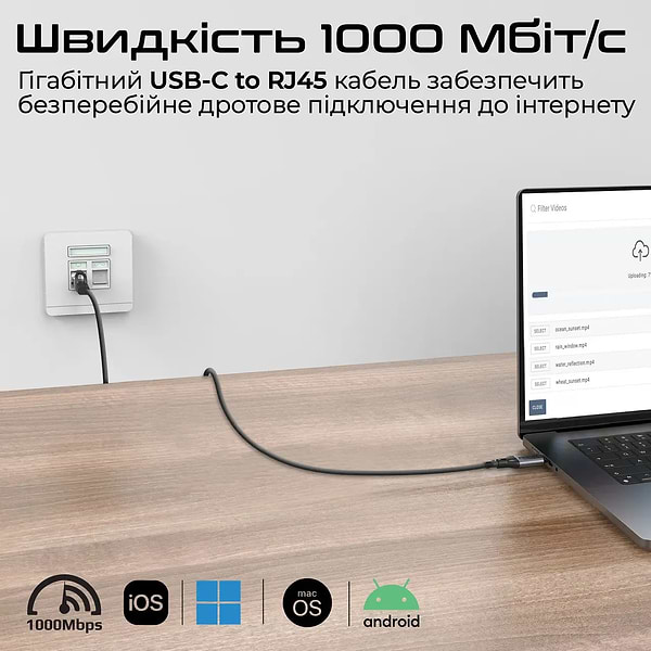 Фото - Перехідник USB Type-C - RJ-45 Promate clink-rj45