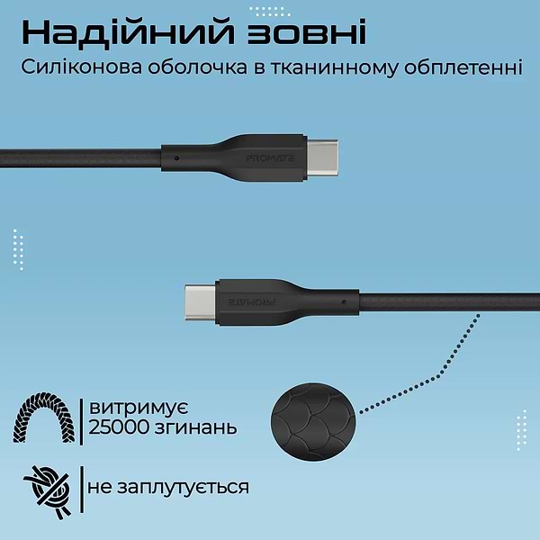 Фото - Кабель синхронізації даних Promate Type-C (cablekit-cc.black)