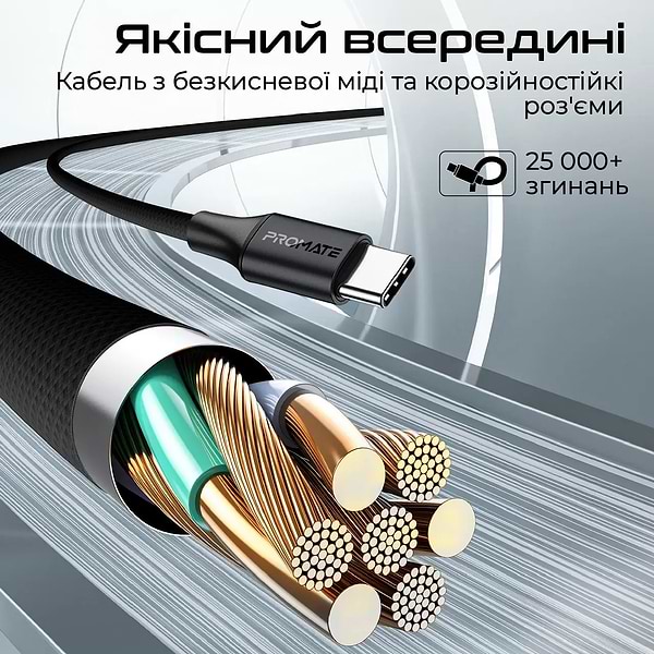 Фото - Кабель синхронізації даних Promate Type-C-Lightning/USB Type-C (powerlink-cci.black)
