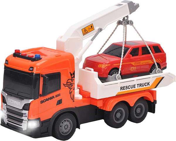 Фото - Наземна спецтехніка TechnoDrive Big Truck – ЕВАКУАТОР SCANIA З МАШИНОЮ (світло, звук) (6408KS) Фото - Наземна спецтехніка TechnoDrive Big Truck – ЕВАКУАТОР SCANIA З МАШИНОЮ (світло, звук) (6408KS)