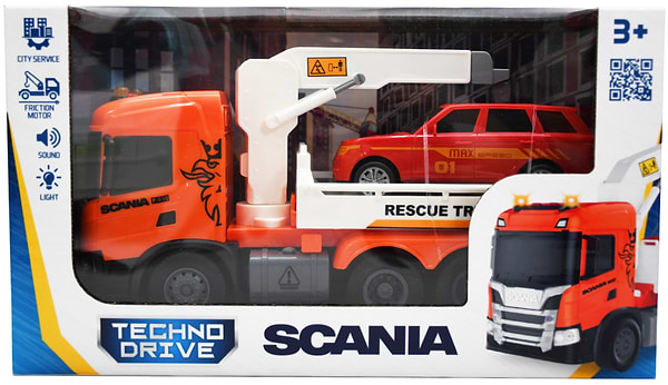 Фото - Наземна спецтехніка TechnoDrive Big Truck – ЕВАКУАТОР SCANIA З МАШИНОЮ (світло, звук) (6408KS)