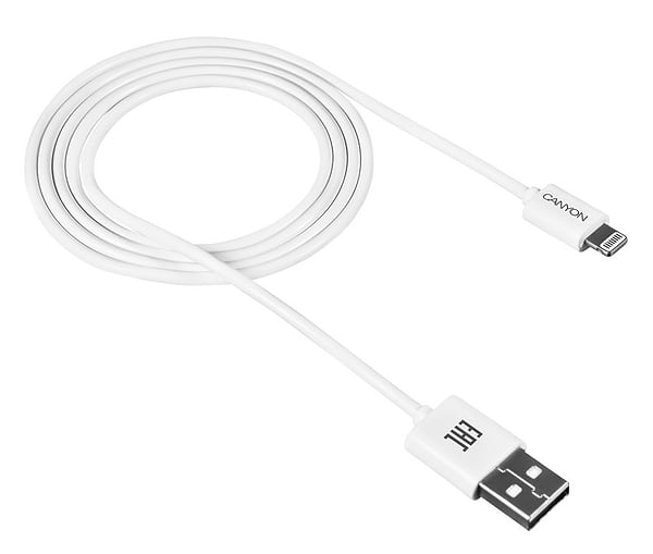 Фото - Кабель синхронизации данных Canyon Lightning USB for Apple 1m White (CNE-CFI1W)