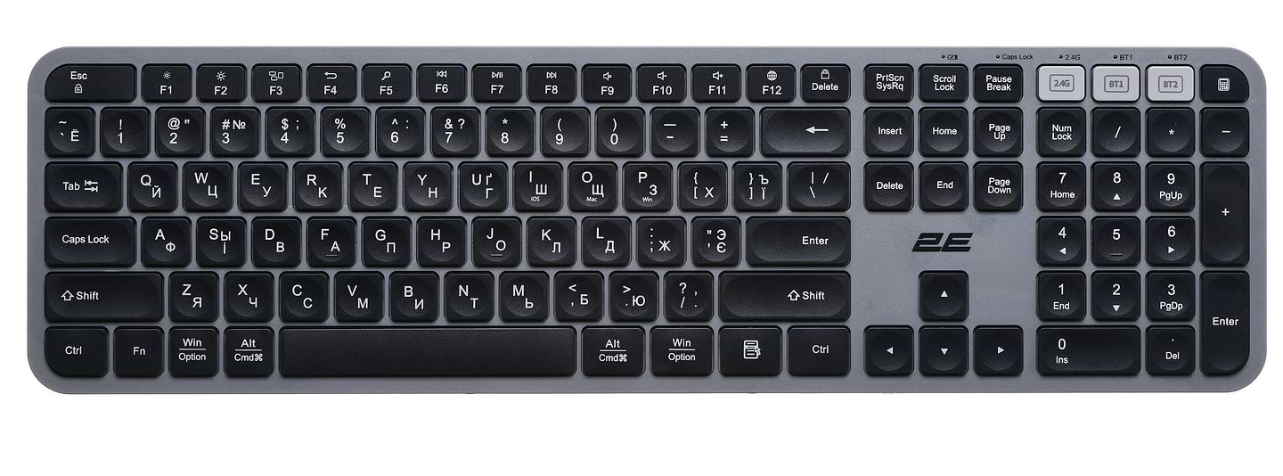 Клавіатура бездротова 2E KS240 WL BT Gray (2E-KS240WG)