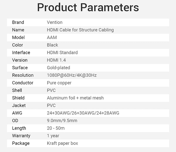 Фото - Кабель HDMI Vention HDMI - HDMI V 1.4 (M/M) 3 м Black (AAMBI)