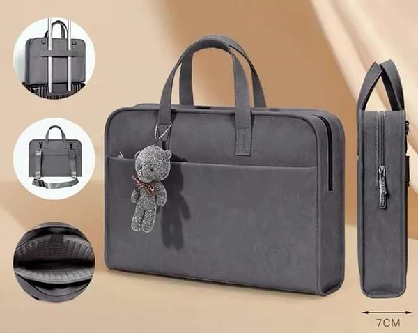 Фото - Сумка для ноутбука MAXPRO Брендовая с подвеской в ​​виде медведя серого 16"