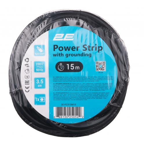 Фото - Удлинитель 220В 2E 1 розетка 15 м Black (2E-PC315M15)