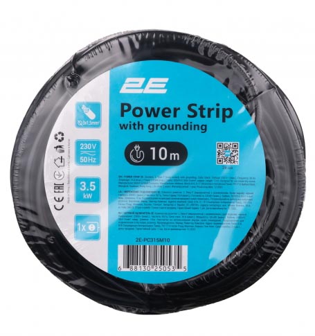 Фото - Подовжувач 220В 2E 1 розетка 10 м Black (2E-PC315M10)