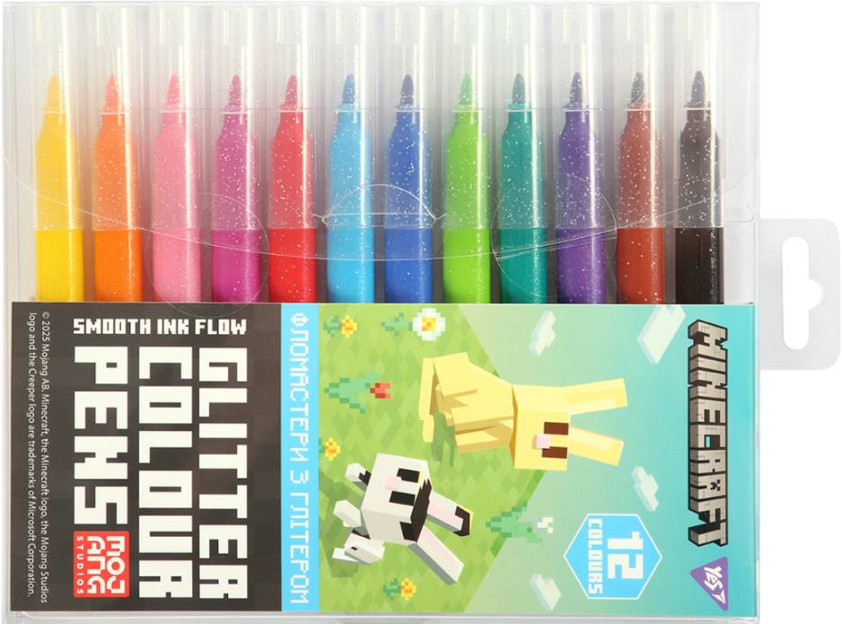 Фото - Фломастеры YES 12 цветов "Minecraft.Spring", глитер (650587)