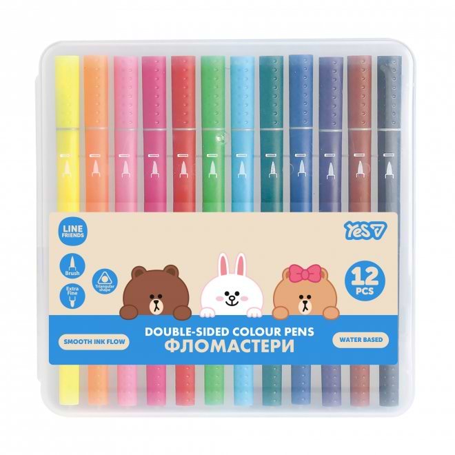 Набір маркерів YES двосторонні Line Friends 12 кольорів (650613)