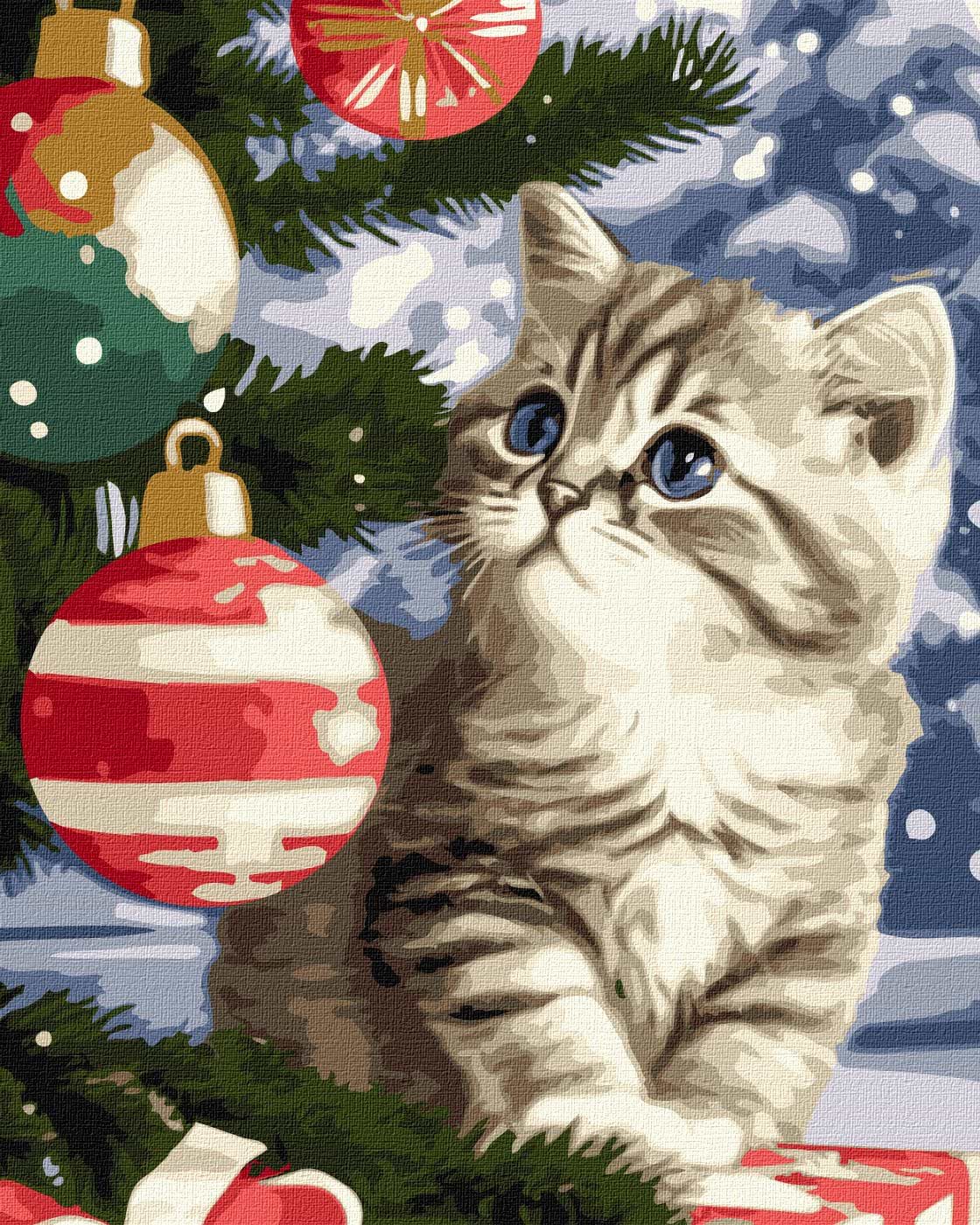 Картина за номерами Ideyka "Кошеня під ялинкою" 40х50см (KHO6546) - Фото 1