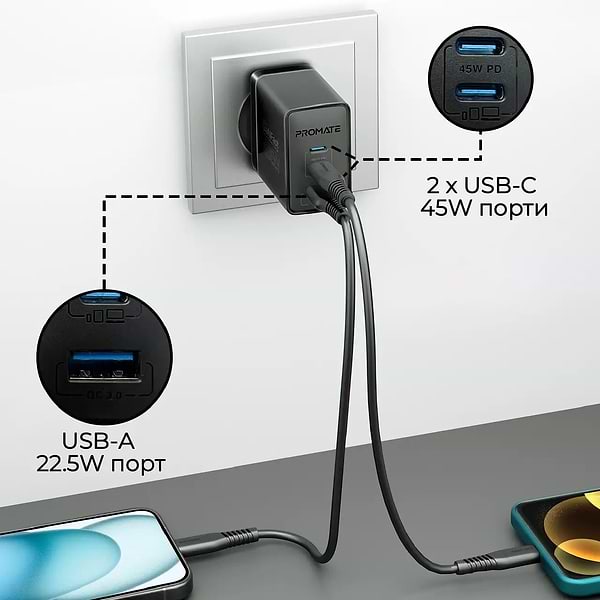 Фото - Мережевий зарядний пристрій Promate powerport-45.black