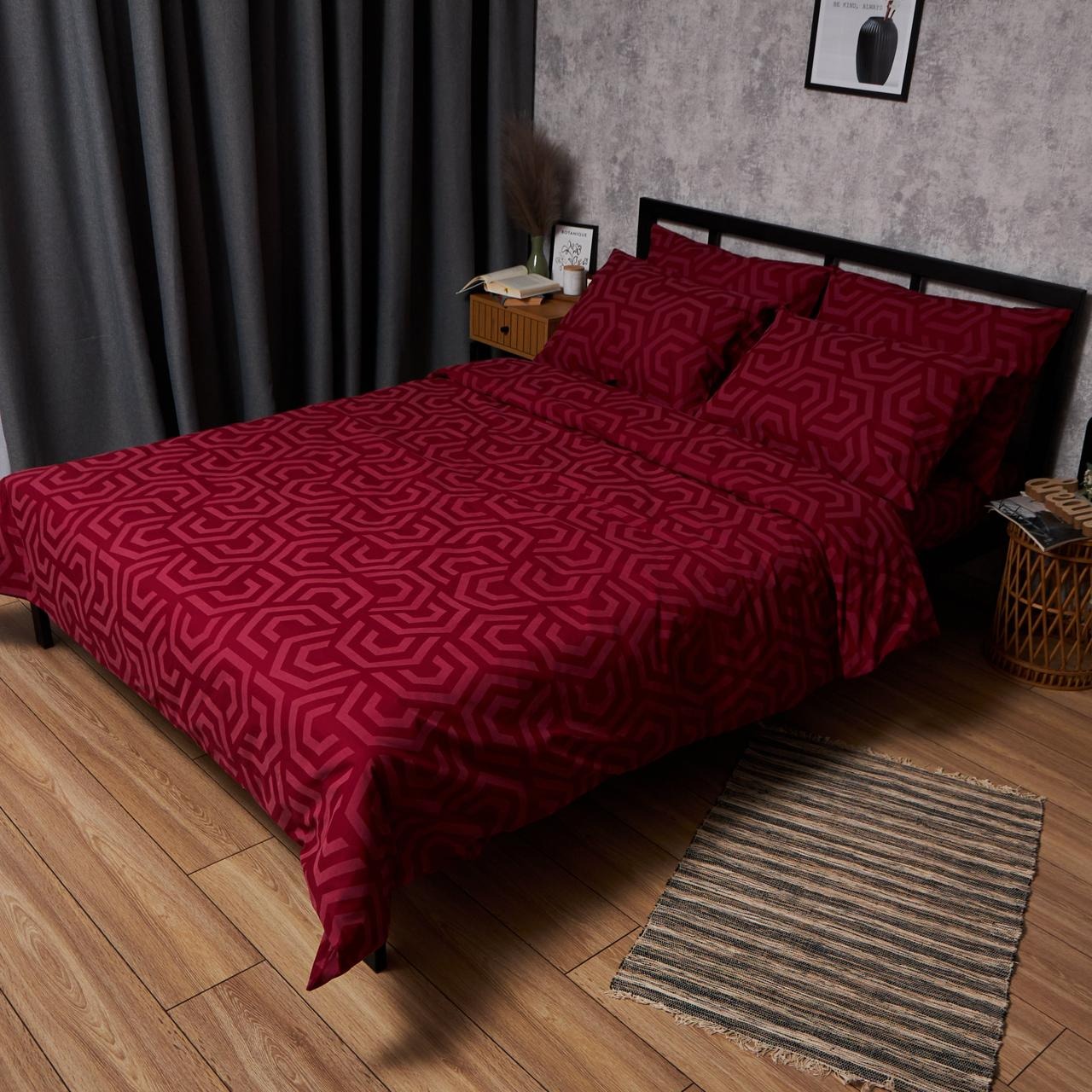 Комплект постільної білизни Moon&Star Бязь Gold Люкс Burgundy Charm 175х210 нав. 4х50х70 (MS-820006098) - Фото 1