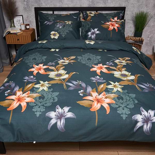 Фото - Комплект постільної білизни Moon&Star Мікросатин Premium «Floral Nocturne» 175х210 см нав. 4х50х70 (MS-820007673)